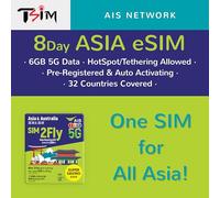 TSIM Tarjeta eSIM para Asia y Australia | 8 días 6 GB | Ahora con red 5G | Activación automática | Australia, Bali, Camboya, China, Hong Kong, Indonesia, Japón, Malasia, Singapur, Corea del Sur,