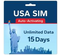 TSIM USA SIM Card 15 Días | Datos Ilimitados | Alta Cobertura Red 5G Multioperador | Activación Automática | Plan Recargable | Hotspot Permitido | Solo Datos