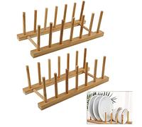 TSKDKIT 2 Pzs Soporte para Platos de Cocina Rack de Almacenamiento de Bambú Soporte de Plato Estante de Goteo para Platos, Tazas, CD, Copa de Vino, Reservar