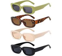 Tskestvy 4 Anteojos de Sol Retro Vintage, Gafas de Sol Cuadradas Pequeñas, Rectangulares, Gafas de los Años 90, Gafas de Moda Y2K para Mujer, Estéticas, A, Talla Única