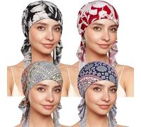 TSKNOMO 4 Piezas Pañuelos de Quimioterapia para Mujeres, Pañuelo Preatado para la Cabeza Cáncer para la Pérdida de Cabello, Talla única