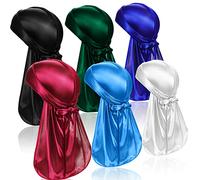 TSKNOMO 6 unidades de seda para hombres Durag, pack Durags Do Rags con cola larga y correa ancha para hombres y mujeres, 6 colores