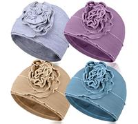 TSKNOMO Juego de 4 sombreros de quimioterapia para mujer, gorro de cáncer transpirable, gorro de quimioterapia elástico para mujeres con pérdida de cabello, Gris claro + morado claro + azul claro +