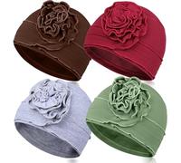 TSKNOMO Juego de 4 sombreros de quimioterapia para mujer, gorro de cáncer transpirable, gorro de quimioterapia elástico para mujeres con pérdida de cabello, Verde claro + marrón + vino rojo + gris