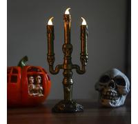 TSLBW 2 PIEZAS Halloween Esqueleto Vela Luces, 3-Candelabro esqueleto cráneo Candelabro LED de Halloween de pilas sin llama vela para Spooky Fiesta Festival Escritorio gótico Decoración