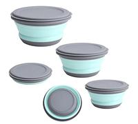 TSLBW 3 Piezas Cuenco plegable Cuenco Portátil para Acampar con Tapa Almacenamiento de Alimentos Fiambrera Plegable Ensaladera Portátil para Viajes al aire libre Camping Senderismo Caravana (Azul)