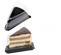 TSLBW 50 Piezas Cajas para pasteles triangulares, Caja transparente para pasteles con pegatinas, Caja de postre triangular individual de plástico para tarta de queso, Pudín, Sándwiches, Sushi (Negro)