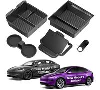 TSLDRV Bandeja organizadora de Consola Central para Tesla Model 3 Highland 2024 [se desliza Suavemente] Reposabrazos Oculto Organizador Caja portavasos para Tesla Model 3 Accesorios 2024 Negro Mate