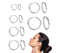 TSLRSA 6 Pares de Pendientes de Aro/Creoles Pequeños - Plata de Ley 925, Espesor 1.2 mm,aros plata mujer,pendientes aro plata mujer,pendientes hombre, Diámetro8,10,12, 14, 16,18mm