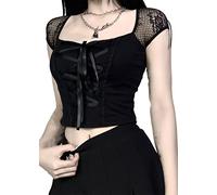 TSMNZMU Camiseta gótica para mujer, de malla, manga corta, punk, Alt, estilo grunge, Harajuku, emo, con vendaje, 1-goth Yk2 Aesthetic, XS