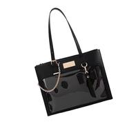 TSMORY Bolso bandolera de poliuretano transparente de gran capacidad para colegiala japonesa con lazo para niña, Black, As shown in the figure