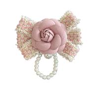TSMORY Broche de perlas con lazo elegante en forma de flor, pin de solapa étnico, vacaciones festivas para ella, As shown in the figure, tela