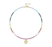 TSMORY Collar con colgante de letra burbujeada chapado en oro de 14 quilates con cuentas de piedras preciosas arcoíris para mujer, joyería de playa, Length 40+5CM, cuentas de cristal