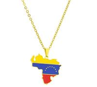 TSMORY Collar de cadena ajustable de acero inoxidable con mapa de Venezuela, gargantilla de color plata/dorado, adorno de hip hop, 3*2.8cm, Acero inoxidable
