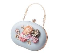 TSMORY Elegante bolso de noche floral para mujer, llamativo bolso de hombro con correa de cadena para fiestas y bodas, Blue, As shown in the figure
