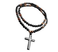 TSMORY Elegante collar de cruz de cuentas con piedras para hombre, religioso, unisex, espiritual, Cross size: 3cm*4.2cm Inner circle length: 70cm, Piedra volcánica natural
