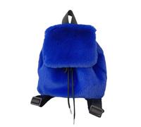 TSMORY Elegante mochila peluda de felpa para mujer, color sólido, con cordón, pequeña bolsa de hombro con solapa para comodidad de invierno, Blue, As shown in the figure