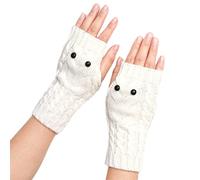 TSMORY Guantes elásticos sin dedos con agujero para el pulgar, guantes de punto para el invierno, cálidos, suaves, hasta la muñeca, guantes de punto, guantes sin dedos, blanco, Talla única