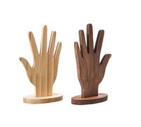 TSMORY Juego de 2 soportes de madera hechos a mano con forma de palmas de madera para exhibición de joyas elegantes para presentación de anillos