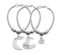 TSMORY Juego de 3 pulseras de aleación ajustables con corazón para mujer, celebrando la amistad entre hermanas grandes, medianas y pequeñas, joyería de aleación ajustable, ideal como regalo para