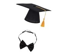 TSMORY Juego de gorro de graduación y pajarita de poliéster para perro, incluye borlas amarillas para trajes de celebración de mascotas, borlas, pajarita