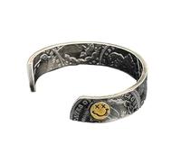 TSMORY Moneda ajustable de plata vintage con grabado de cara sonriente para hombres y mujeres, aleación de aleación, talla única, como se describe