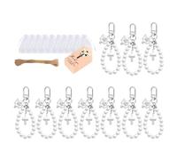TSMORY Paquete de 10 llaveros con perlas y cruces con etiquetas de agradecimiento y bolsas de organza para bodas, baby shower, bautizo, fiesta
