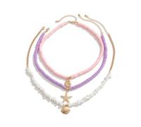 TSMORY Paquete de 3 collares de cuentas de concha inspirados en el mar, cadena ajustable con detalles únicos para mujeres y niñas, As shown in the figure, Cerámica suave + cuentas de arroz + conchas +