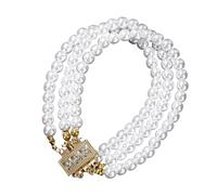 TSMORY Pulsera de perlas de imitación de triple fila brillantes con diamantes de imitación hechos a mano con detalles de cristal para uso diario, elegante pulsera de perlas de imitación para mujer