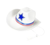 TSMORY Sombrero clásico del oeste con decoración de estrellas con tela no tejida transpirable, ideal para aventuras al aire libre y días de independencia, blanco, XS-XL