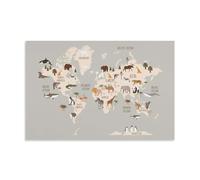 TSNKNP Animals of The World Map Poster Pintura Decorativa Lienzo Arte de Pared Salón Póster Dormitorio Pintura, Arte de Pared Impresión de Imagen Moderna Decoración de Habitación Familiar 40 x 60 cm