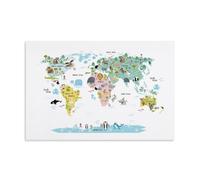 TSNKNP World Map Animals Poster Pintura Decorativa Lienzo Arte de Pared Salón Póster Dormitorio Pintura, Arte de Pared Impresión de Imagen Moderna Decoración de Habitación Familiar 40 x 60 cm