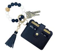 TSNSOEEO Llavero de Pulsera, Pulsera, Llavero, Pulsera de Cuentas de Silicona, con Borla, Bolsillo para Tarjetas, llaveros para Mujer, 01-Negro a, 3.94 Pulgadas