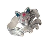 Tsophreniq Anillos de zorros con diseño de flores, banda abierta ajustable, resistente a las alergias, joyería de regalo, estilo antiguo, anillos de zorro, joyería de regalo romántico