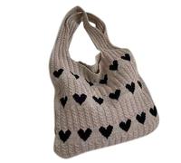 Tsophreniq Bolso de mano versátil de ganchillo con forma de corazón, gran capacidad, bolso de hombro para niñas y mujeres, bolso de moda para mujer, bolso de punto de moda, Khaki