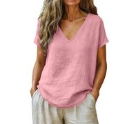 Tsophreniq Camiseta básica de tela suave con cuello en V para mujer, camiseta básica de manga corta, color liso, blusa sin botones, traje de playa, camisa con cuello en V, f, XL