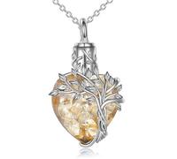 Tsophreniq Collar conmemorativo para guardar cenizas y recuerdos con diseño de árbol enredado en forma de corazón, colgante de acero inoxidable, cadena para el cuello