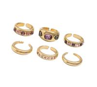 Tsophreniq De 6 anillos apilables ajustables con piedras preciosas para un ajuste cómodo y múltiples combinaciones de moda, joyería de aleación