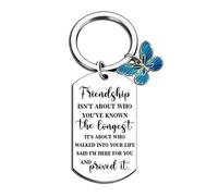 Tsophreniq Llavero de acero inoxidable con texto en inglés "Not Sisters by Blood But Sisters by Heart", elegante para mujeres