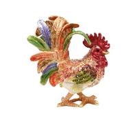 Tsophreniq Organizador de joyas con temática de gallo con piedras preciosas, contenedor decorativo para anillos, aretes, símbolo de prosperidad, exhibición de joyas