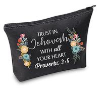 TSOTMO Regalo de testigo de Jehová, regalo pionero, bolsa de aseo cosmética con cremallera para mujeres, regalo de vida pionera, Proverbios 3:5 BLK, Bolsa de cosméticos