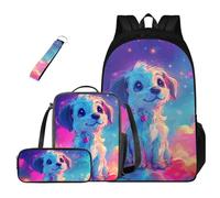 TSOVTHRID 4 mochilas escolares ligeras para niñas, adolescentes, adolescentes, mochila escolar con bolsa de almuerzo, Cachorro de cielo estrellado
