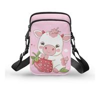 TSOVTHRID Bolsa cruzada pequeña para niñas y niños, suministros de estudio para viajes escolares, Linda fresa de vaca rosa y blanca