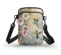 TSOVTHRID Bolso bandolera de 2 capas, bolso de mensajero, bolso de cartera, funda de teléfono para hombres y mujeres, Colibrí Flor