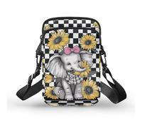 TSOVTHRID Bolso de hombro pequeño para mujeres y hombres, bolso bandolera tipo cartera, Bonito elefante girasoles a cuadros