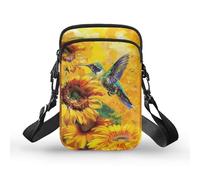 TSOVTHRID Bolsos cruzados para niñas, bolso de hombro pequeño con cremallera, bolso de viaje, Colibrí verde, girasol amarillo