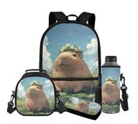 TSOVTHRID Capybara - Mochila para niñas, 4 unidades, gran capacidad, con fiambrera, para adolescentes, mochilas escolares para niños de 6 a 8 años, Rata de agua