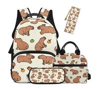 TSOVTHRID Capybara - Mochila para niños, 4 piezas, bolsa de libros de gran capacidad para niñas con lonchera para niños, mochilas escolares de 7 años, Orange Water Rat-2