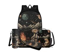TSOVTHRID Capybara - Mochila para niños, 4 piezas, bolsa de libros de gran capacidad para niños, con fiambrera, para adolescentes, mochilas escolares de 7 años, Mountain Water Rat Galaxy