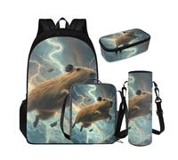 TSOVTHRID Capybara - Mochila para niños, 4 piezas, ligera, para niños, con fiambrera, para adolescentes, mochilas escolares de 7 años, Rayo de ratas de agua